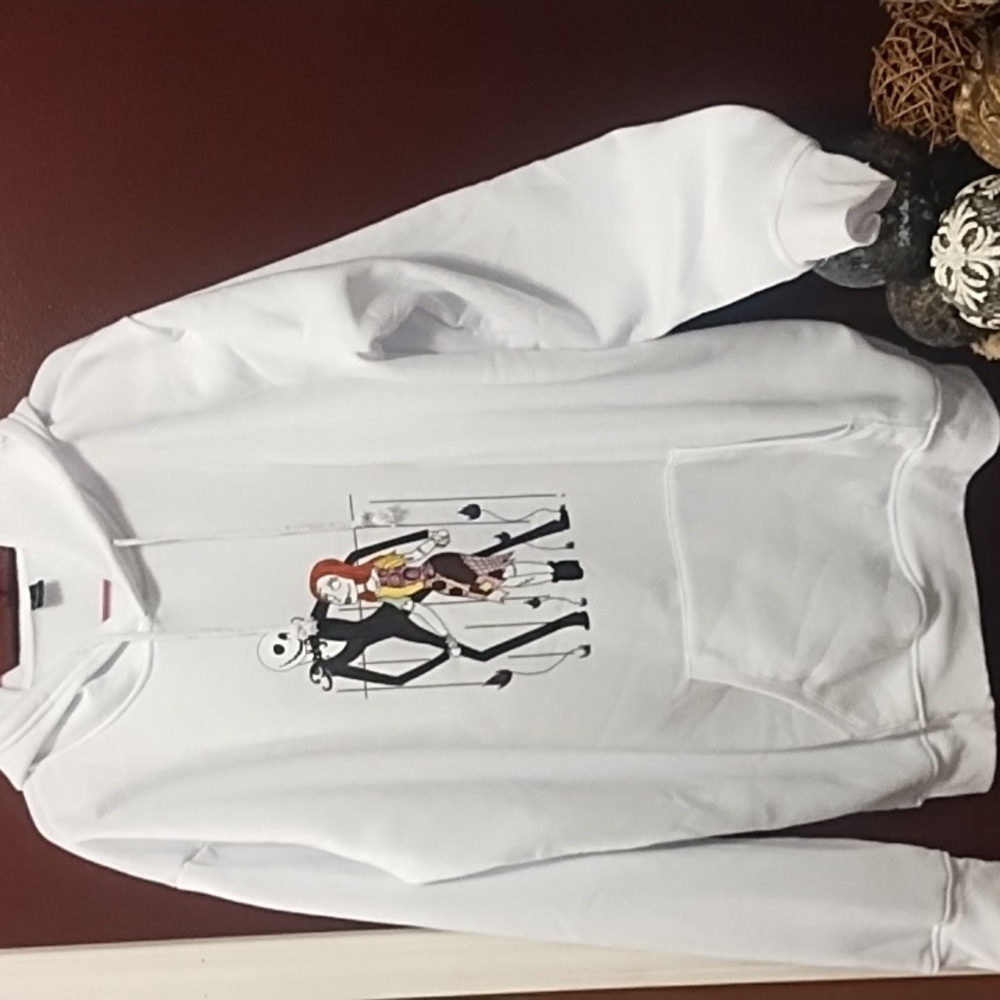 Unisex White Hoodie with Skeleton and Girl Graphic